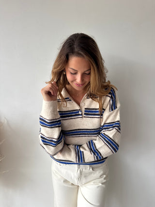 Blue brown striped beige knit