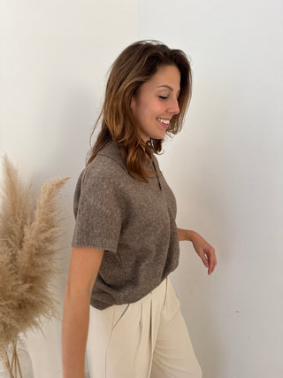 Short sleeves soft taupe knit