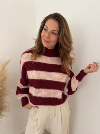 Burgundy pink striped knit