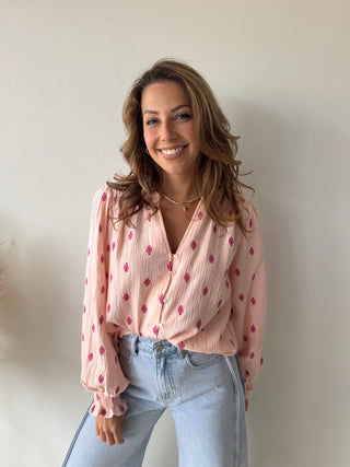 Fuchsia leaves pink tetra blouse