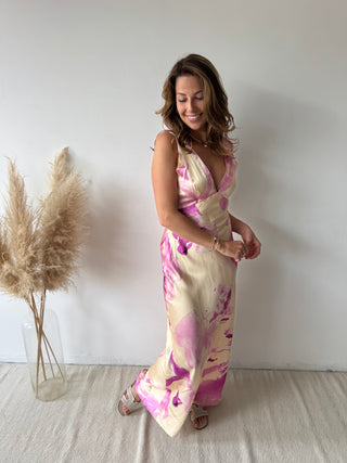 Pink yellow silky dress