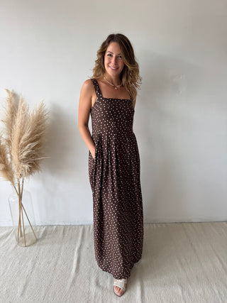 Brown polka maxi dress