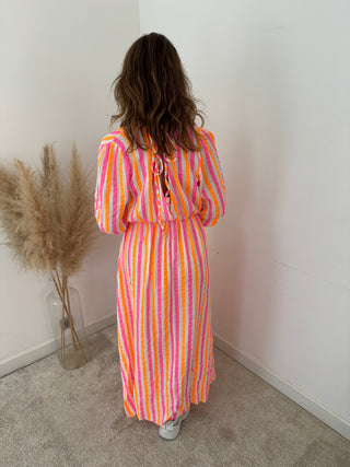 Pink yellow fluo striped dress