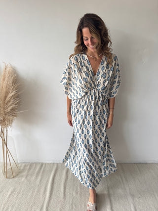Blue leaves maxi dress