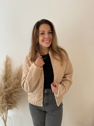 Beige short teddy jacket