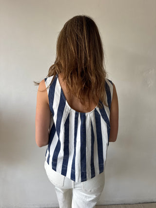 Denim blue striped top