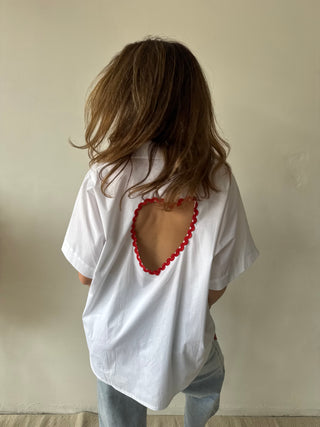 Open back heart white blouse