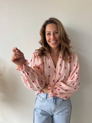 Fuchsia leaves pink tetra blouse