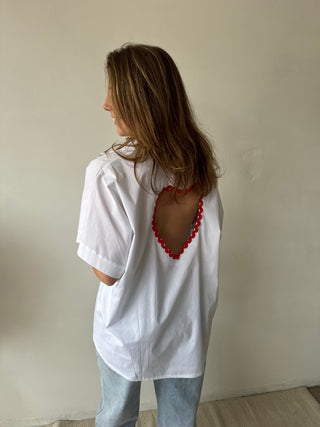Open back heart white blouse