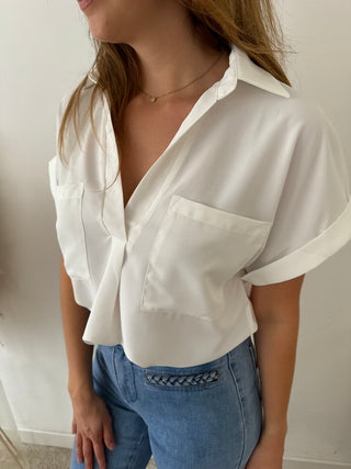 White pocket blouse