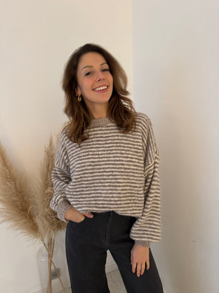 Super soft taupe striped knit