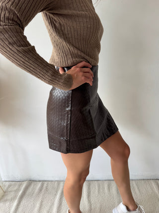 Brown leather skort
