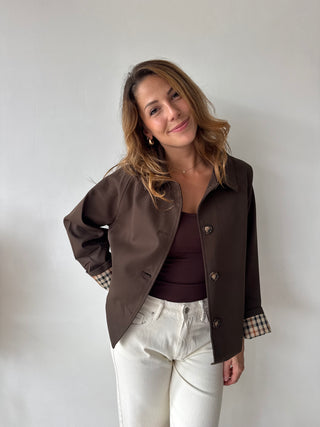 Brown checked trench jacket