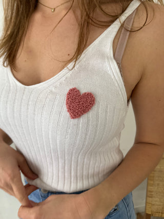 Pink heart white top