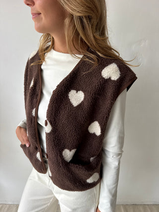 Beige hearts brown teddy vest