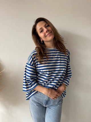 Blue striped soleil top