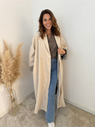 Checked details beige trench