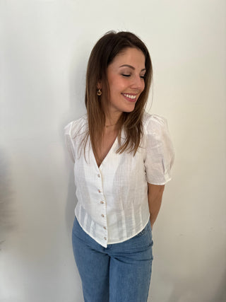 Pretty buttons white blouse