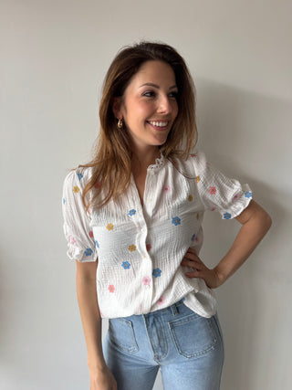 Colorful flowers white top