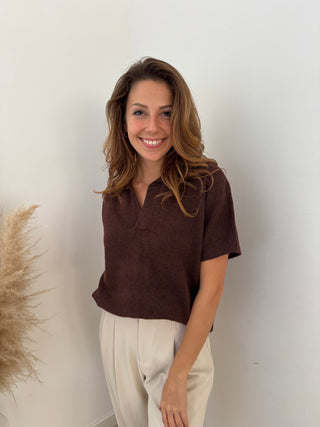 Short sleeves soft brown knit