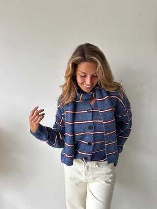 Burgundy blue striped scarf knit