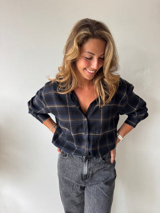 Blue brown checked shirt