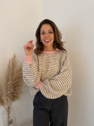 Light pink taupe striped knit