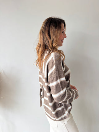 Taupe white knot back knit