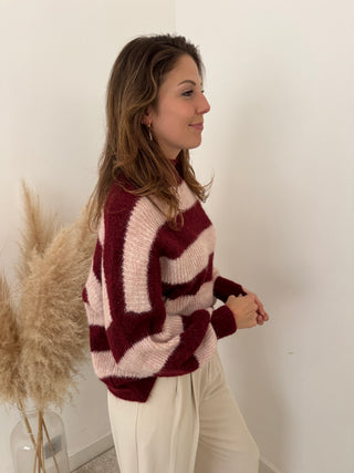 Burgundy pink striped knit