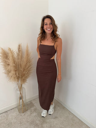 Cut out linen brown dress