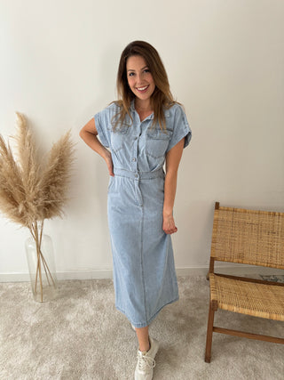 Blue denim maxi dress