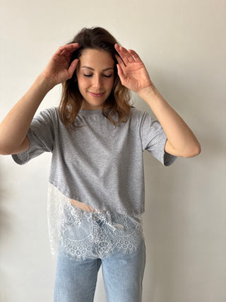 lace detail grey tee