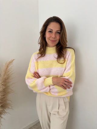 Yellow pink striped knit