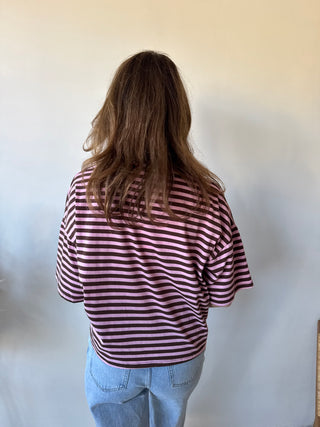 Pink brown striped t-shirt