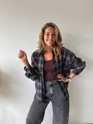Brown blue checked shirt