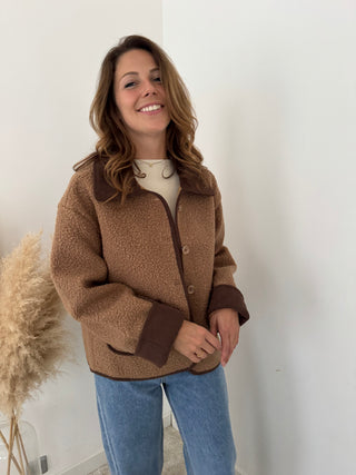 Brown details taupe jacket