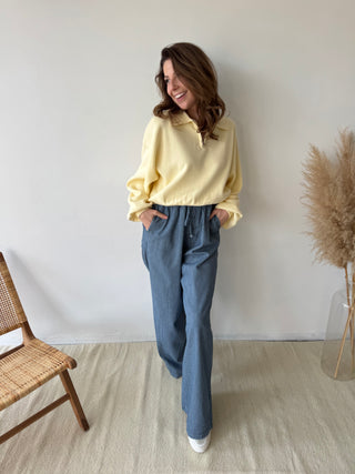 Blue striped wide pants