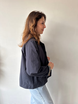 Flower detail navy trench jacket