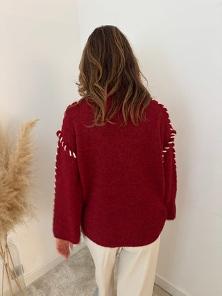Burgundy stitched turtleneck knit