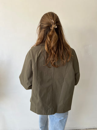 Kaki checked trench jacket