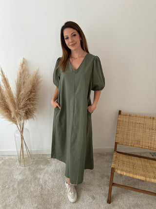 Kaki linen maxi dress