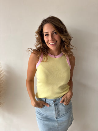 Pink details yellow top