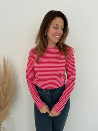 Fuchsia pink striped t-shirt