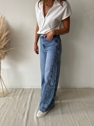 Blue embroidered jeans