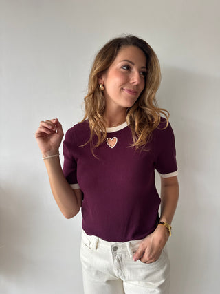 Heart detail burgundy top