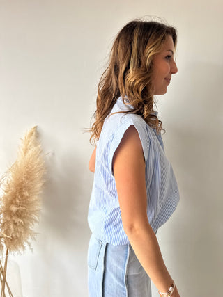 Heart pocket blue striped top