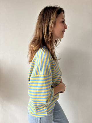 Blue yellow striped amour t-shirt