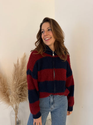 Red bue soft zipper knit