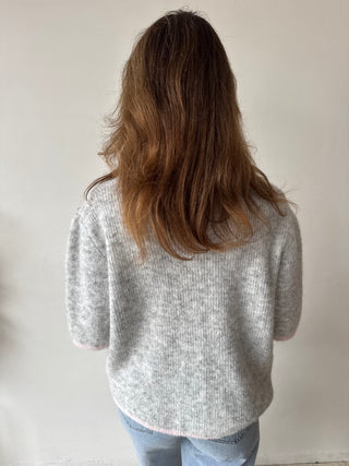 Pink detail grey button knit