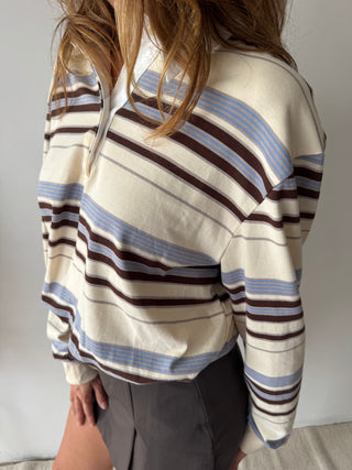 Brown grey striped polo
